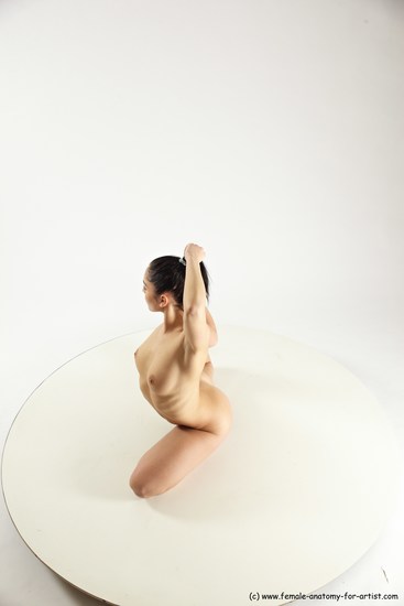 Nude Gymnastic poses Woman White Sitting poses - ALL Slim long black Multi angle poses Pinup