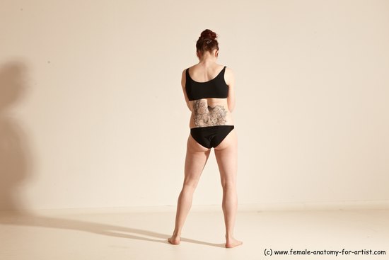 Underwear Martial art Woman White Moving poses Slim medium brown Dynamic poses Academic