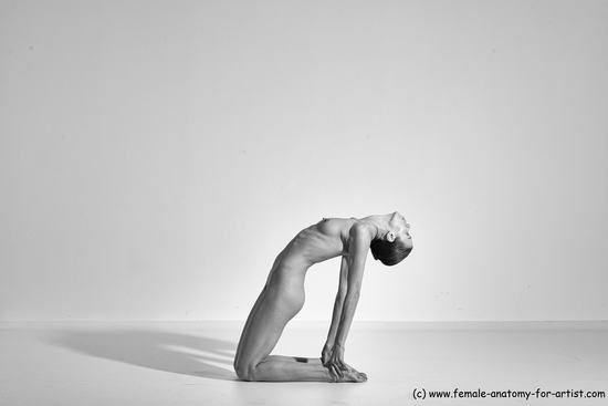 Nude Yoga poses Woman White Moving poses Slim long brown Dynamic poses Pinup