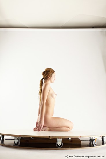 Nude Woman White Sitting poses - ALL Slim long brown Sitting poses - on knees Multi angle poses Pinup