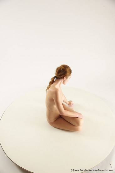 Nude Woman White Sitting poses - ALL Slim long brown Sitting poses - on knees Multi angle poses Pinup