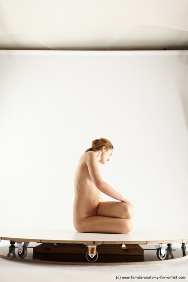 Nude Woman White Sitting poses - ALL Slim long brown Sitting poses - on knees Multi angle poses Pinup