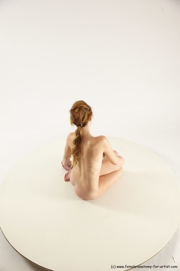 Nude Woman White Sitting poses - ALL Slim long brown Sitting poses - on knees Multi angle poses Pinup