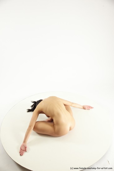 Nude Gymnastic poses Woman White Sitting poses - ALL Slim long black Multi angle poses Pinup