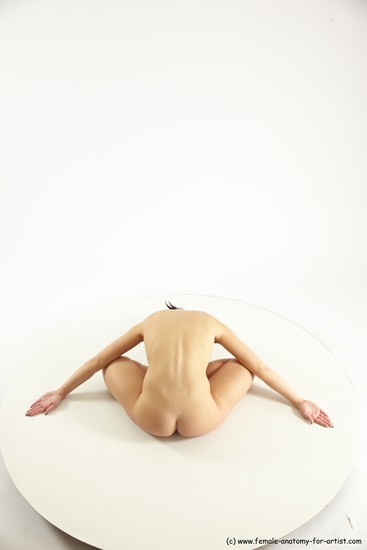 Nude Gymnastic poses Woman White Sitting poses - ALL Slim long black Multi angle poses Pinup