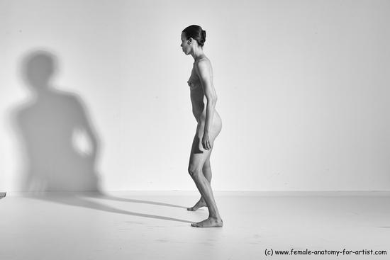 Nude Yoga poses Woman White Moving poses Slim long brown Dynamic poses Pinup