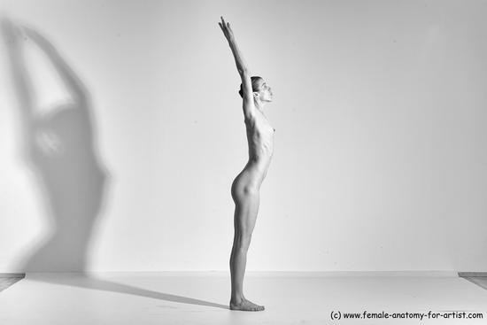 Nude Yoga poses Woman White Moving poses Slim long brown Dynamic poses Pinup