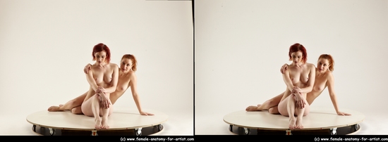 Nude Woman - Woman White Sitting poses - ALL Slim long red Sitting poses - simple 3D Stereoscopic poses Pinup