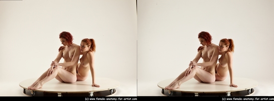 Nude Woman - Woman White Sitting poses - ALL Slim long red Sitting poses - simple 3D Stereoscopic poses Pinup