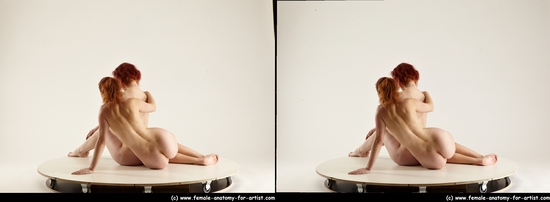 Nude Woman - Woman White Sitting poses - ALL Slim long red Sitting poses - simple 3D Stereoscopic poses Pinup