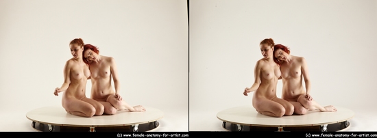 Nude Woman - Woman White Sitting poses - ALL Slim long red Sitting poses - simple 3D Stereoscopic poses Pinup