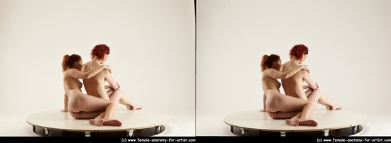 Nude Woman - Woman White Sitting poses - ALL Slim long red Sitting poses - simple 3D Stereoscopic poses Pinup