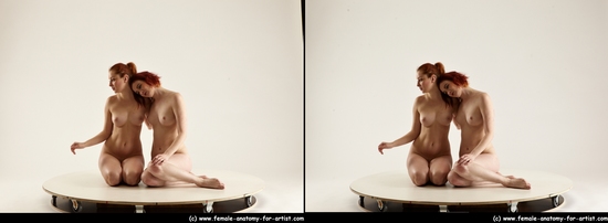 Nude Woman - Woman White Sitting poses - ALL Slim long red Sitting poses - simple 3D Stereoscopic poses Pinup