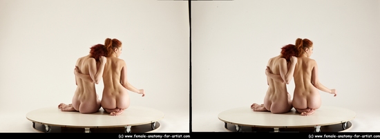 Nude Woman - Woman White Sitting poses - ALL Slim long red Sitting poses - simple 3D Stereoscopic poses Pinup