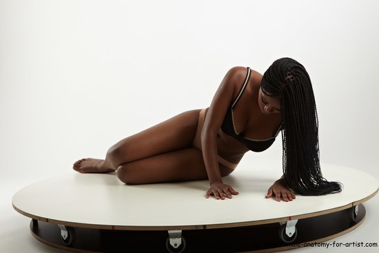 Underwear Woman Black Laying poses - ALL Slim Laying poses - on side dreadlocks black Academic