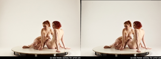 Nude Woman - Woman White Sitting poses - ALL Slim long red Sitting poses - simple 3D Stereoscopic poses Pinup