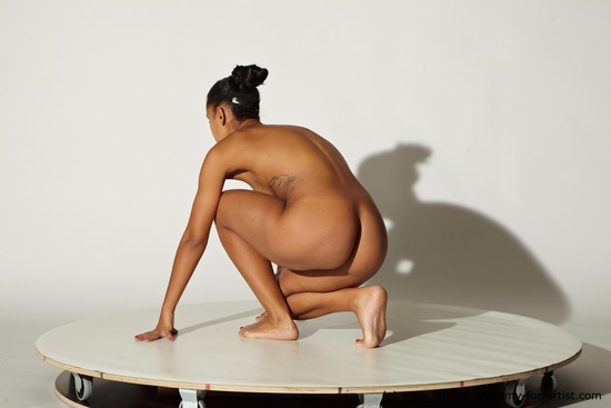 Nude Woman Multiracial Kneeling poses - ALL Slim long black Pinup