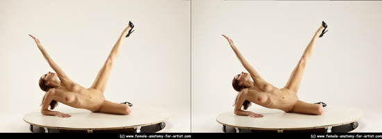 Nude Woman White Laying poses - ALL Slim Laying poses - on back long brown 3D Stereoscopic poses Pinup