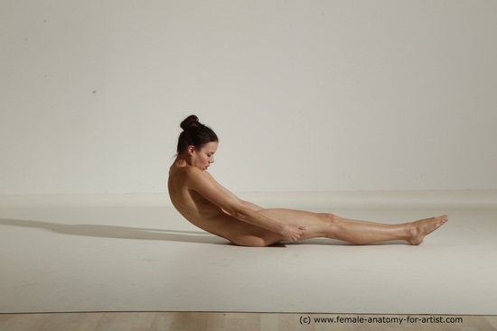 Nude Woman White Laying poses - ALL Athletic Laying poses - on back long brown Dynamic poses Pinup