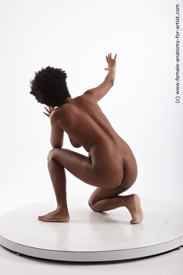 Nude Woman Black Kneeling poses - ALL Slim medium black Pinup