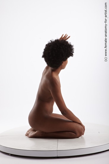 Nude Woman Black Kneeling poses - ALL Slim medium black Pinup