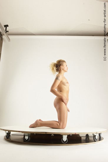 Nude Woman White Kneeling poses - ALL Slim long blond Multi angle poses Pinup