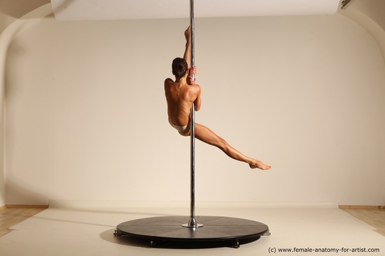Nude Gymnastic poses Woman White Slim long brown Dancing Dynamic poses Pinup