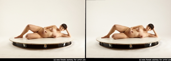 Nude Woman White Kneeling poses - ALL Pregnant Kneeling poses - on both knees long brown 3D Stereoscopic poses Pinup