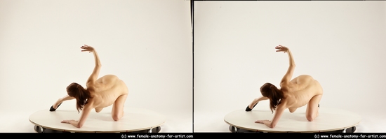 Nude Woman White Kneeling poses - ALL Slim long brown 3D Stereoscopic poses Pinup