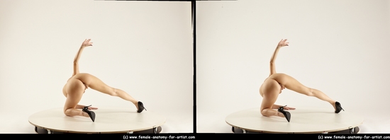 Nude Woman White Kneeling poses - ALL Slim long brown 3D Stereoscopic poses Pinup