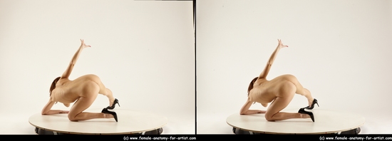 Nude Woman White Kneeling poses - ALL Slim long brown 3D Stereoscopic poses Pinup