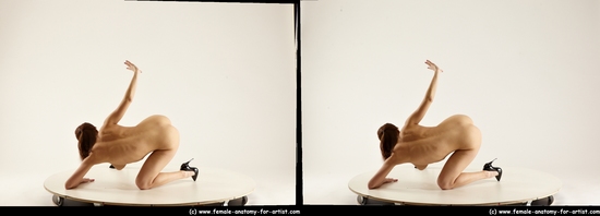 Nude Woman White Kneeling poses - ALL Slim long brown 3D Stereoscopic poses Pinup