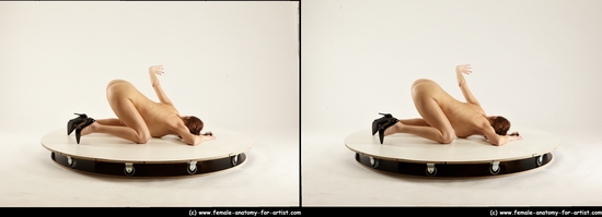 Nude Woman White Kneeling poses - ALL Slim long brown 3D Stereoscopic poses Pinup