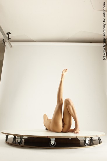 Nude Woman White Laying poses - ALL Slim long brown Multi angle poses Pinup