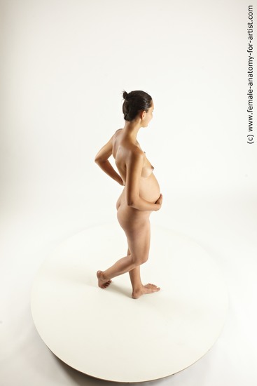 Nude Woman White Standing poses - ALL Pregnant long brown Standing poses - simple Multi angle poses Pinup