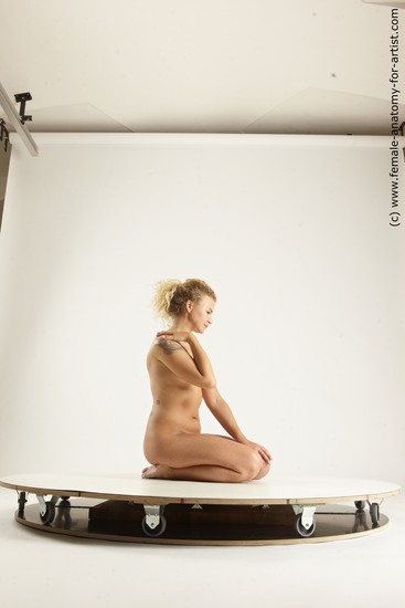 Nude Woman White Kneeling poses - ALL Slim medium blond Multi angle poses Pinup