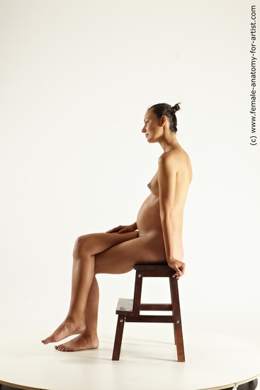 Nude Woman White Sitting poses - ALL Pregnant long brown Sitting poses - simple Multi angle poses Pinup