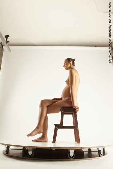 Nude Woman White Sitting poses - ALL Pregnant long brown Sitting poses - simple Multi angle poses Pinup