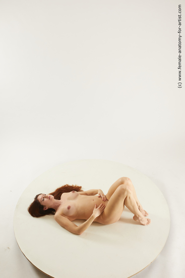 Nude Woman White Laying poses - ALL Pregnant long brown Multi angle poses Pinup