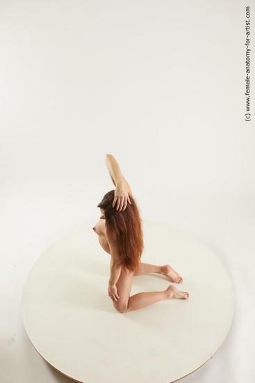 Nude Woman White Kneeling poses - ALL Pregnant long brown Multi angle poses Pinup