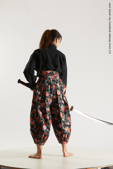 Casual Fighting with sword Woman Asian Standing poses - ALL Slim long black Standing poses - simple Multi angle poses Academic