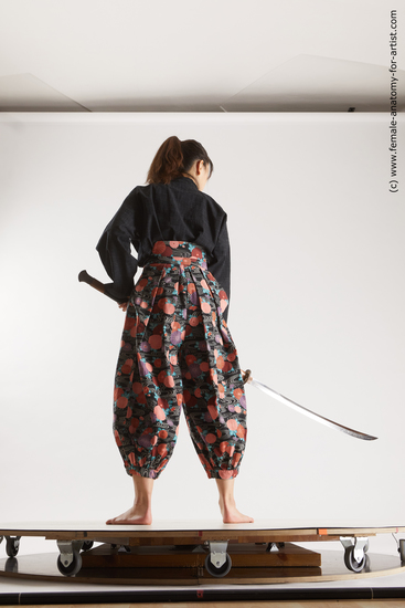 Casual Fighting with sword Woman Asian Standing poses - ALL Slim long black Standing poses - simple Multi angle poses Academic