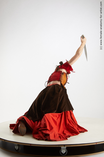 Woman White Kneeling poses - ALL Athletic Kneeling poses - on both knees long brown Fighting Standard Photoshoot Academic