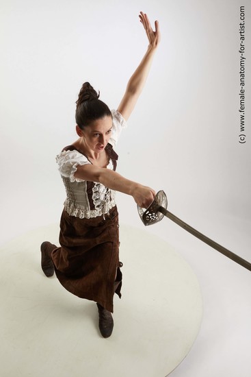 Casual Fighting with sword Woman White Standing poses - ALL Slim long brown Standing poses - simple Standard Photoshoot Academic