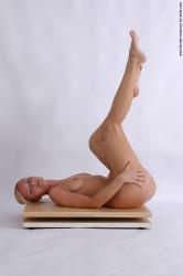 Nude Woman White Laying poses - ALL Slim Laying poses - on back long blond Pinup