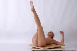 Nude Woman White Laying poses - ALL Slim Laying poses - on back long blond Pinup