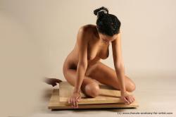 Nude Woman Multiracial Kneeling poses - ALL Slim Kneeling poses - on both knees dreadlocks black Pinup