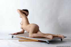 Nude Woman White Laying poses - ALL Slim Laying poses - on side short black Pinup