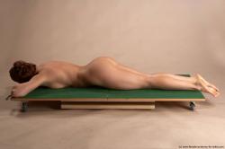 Nude Woman White Laying poses - ALL Slim Laying poses - on stomach short red Pinup