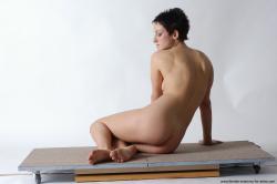 Nude Woman White Sitting poses - ALL Slim short black Sitting poses - simple Pinup